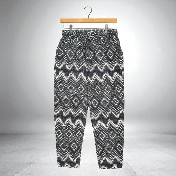 J.Crew Black White Geometric Print Pants | Artsy Boho Drawstring | NWT Size 0 - Picture 1 of 9